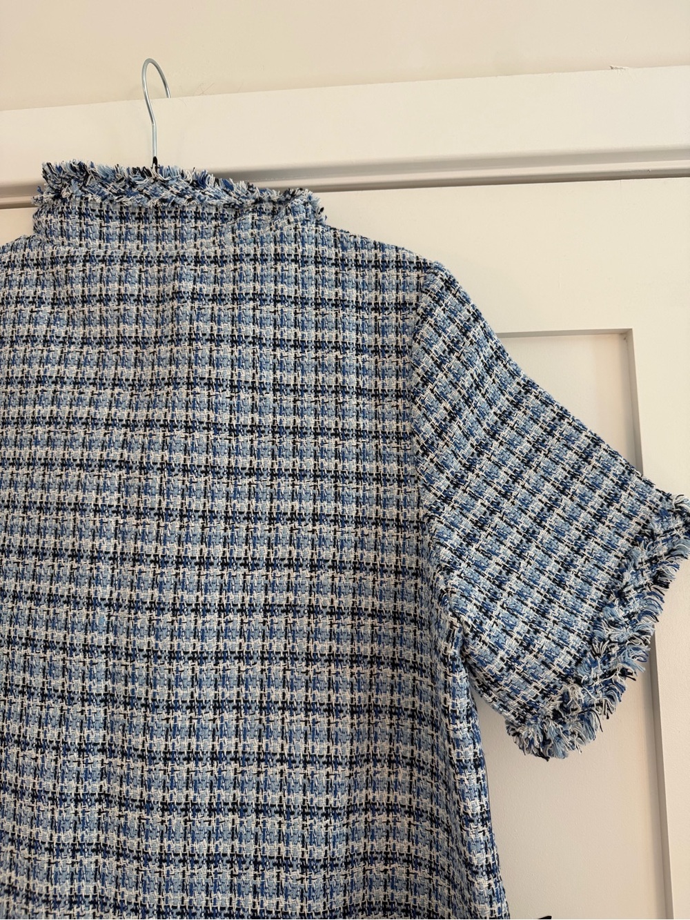 Pomander Place Blue and White Tweed Short-Sleeve A-Line Dress - Picture 6 of 8